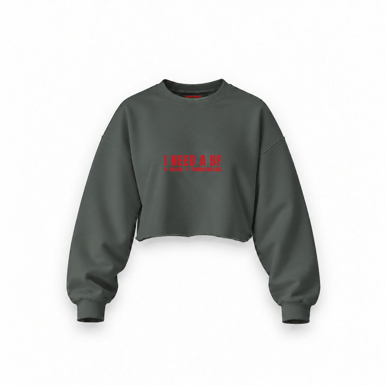 I Need a BF Oversize Crop Sweatshirt — Antrasit — Ön baskı