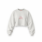 I Told ChatGPT About U Oversize Crop Sweatshirt — Beyaz — Ön baskı