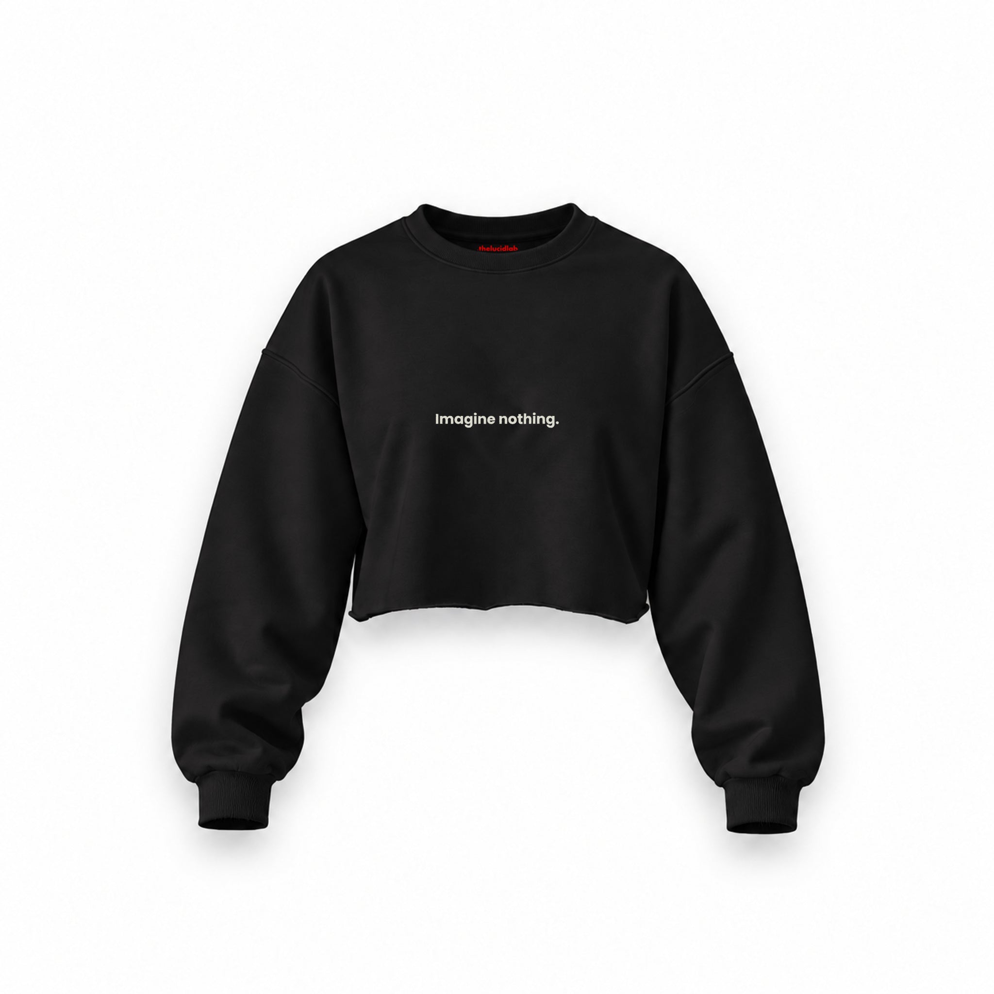 Imagine Nothing Oversize Crop Sweatshirt — Siyah — Ön baskı