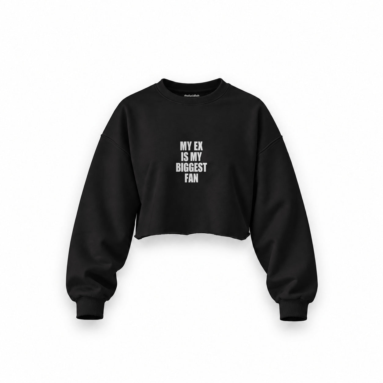 My Ex Is My Biggest Fan Oversize Crop Sweatshirt — Siyah — Ön baskı