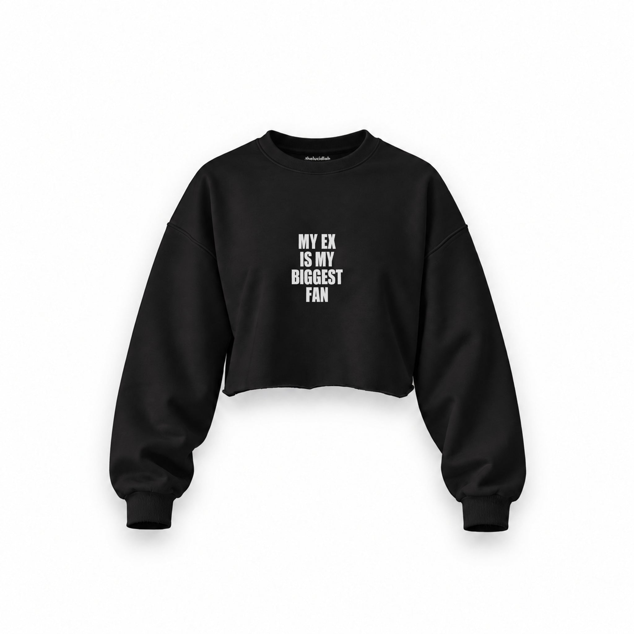My Ex Is My Biggest Fan Oversize Crop Sweatshirt — Siyah — Ön baskı