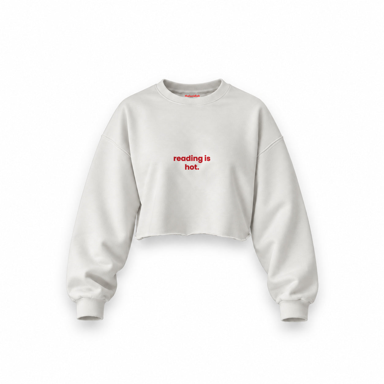 Reading Is Hot Oversize Crop Sweatshirt — Beyaz — Ön baskı