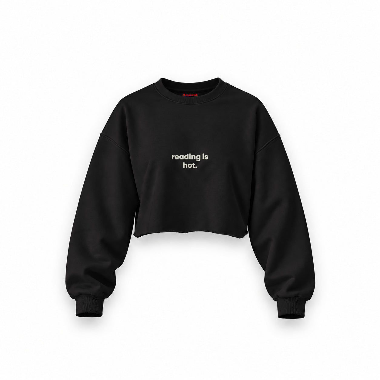 Reading Is Hot Oversize Crop Sweatshirt — Siyah — Ön baskı