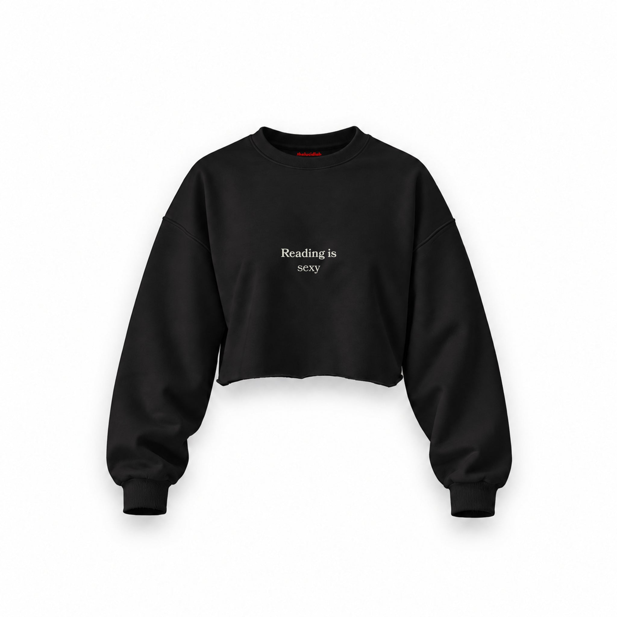 Reading Is Sexy Oversize Crop Sweatshirt — Siyah — Ön baskı