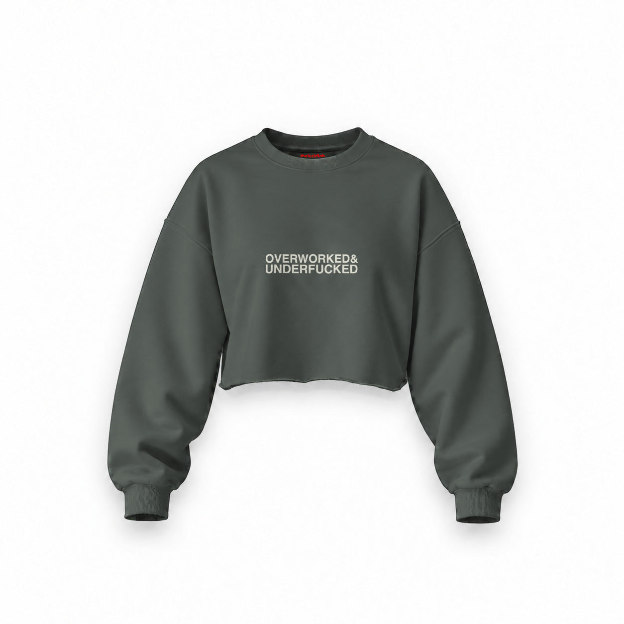 Overworked & Underfucked Oversize Crop Sweatshirt — Antrasit — Ön baskı