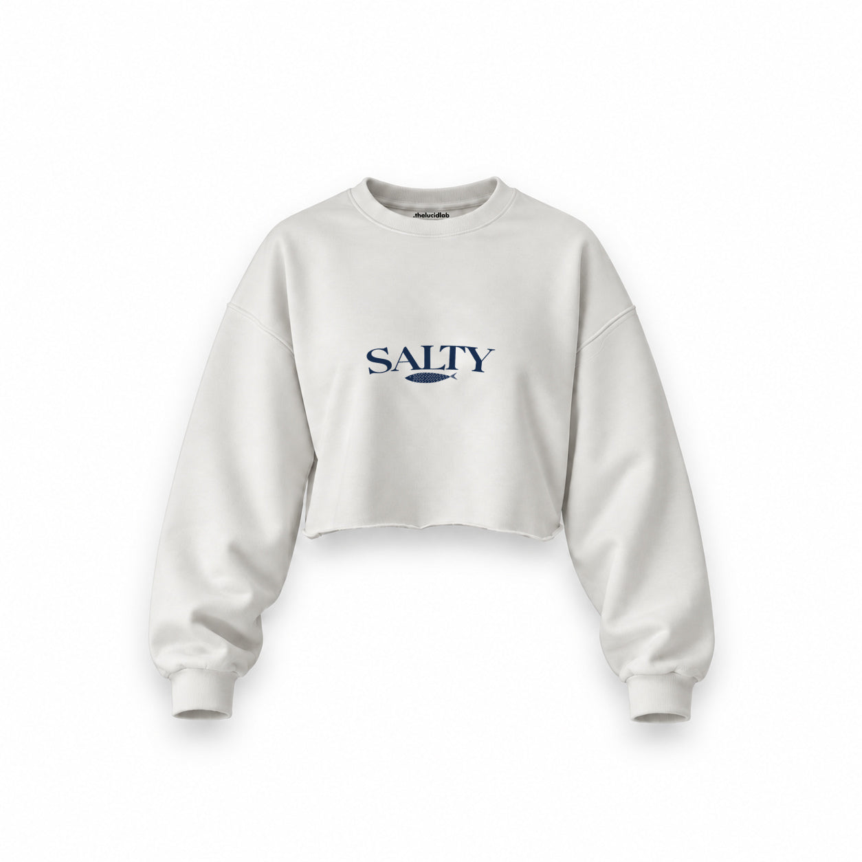 Salty Oversize Crop Sweatshirt — Beyaz — Ön baskı