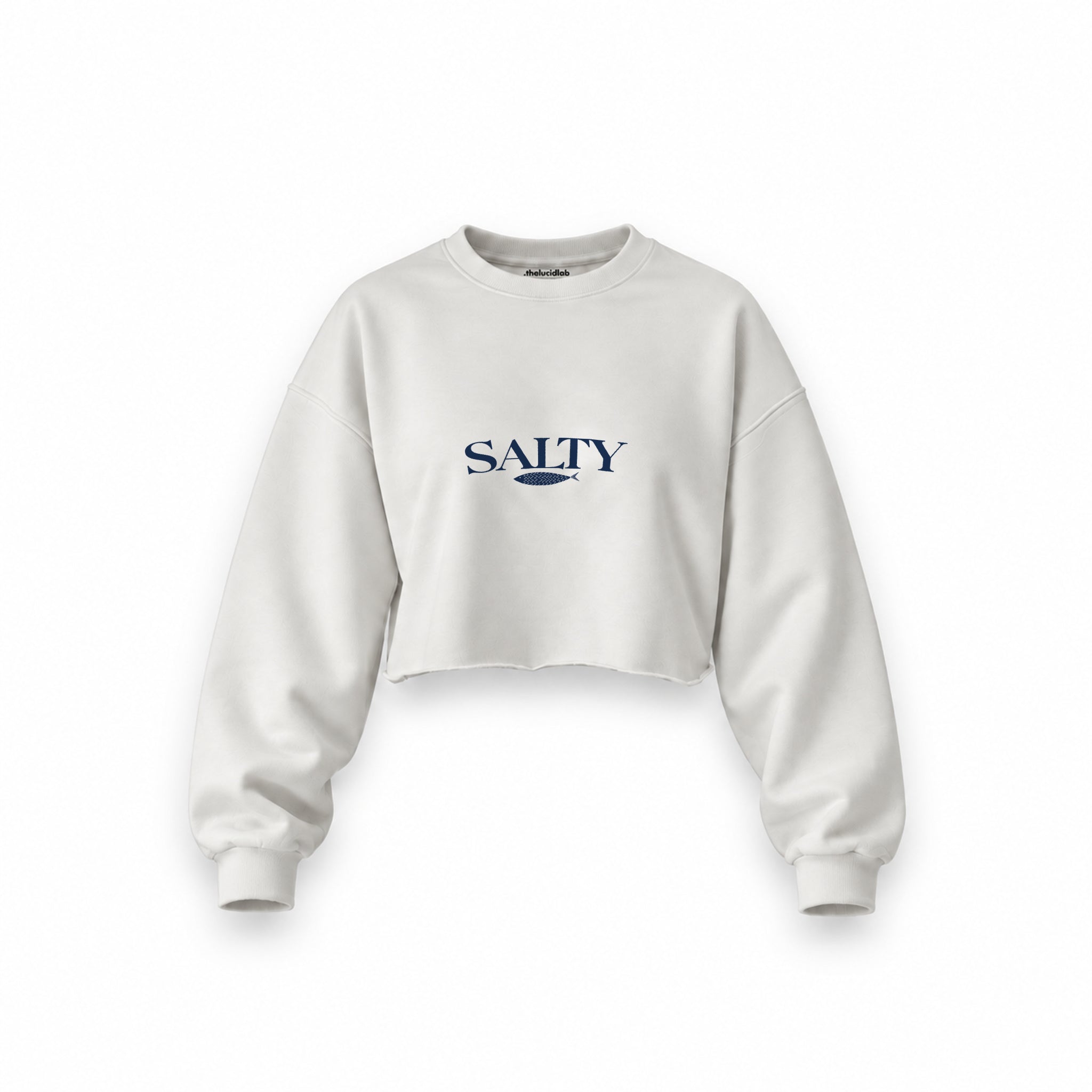Salty Oversize Crop Sweatshirt — Beyaz — Ön baskı