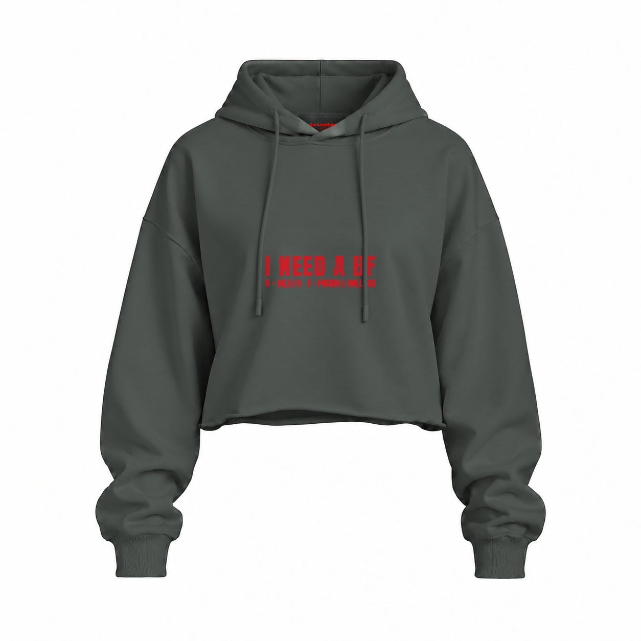 I Need a BF Oversize Crop Hoodie — Antrasit — Ön baskı