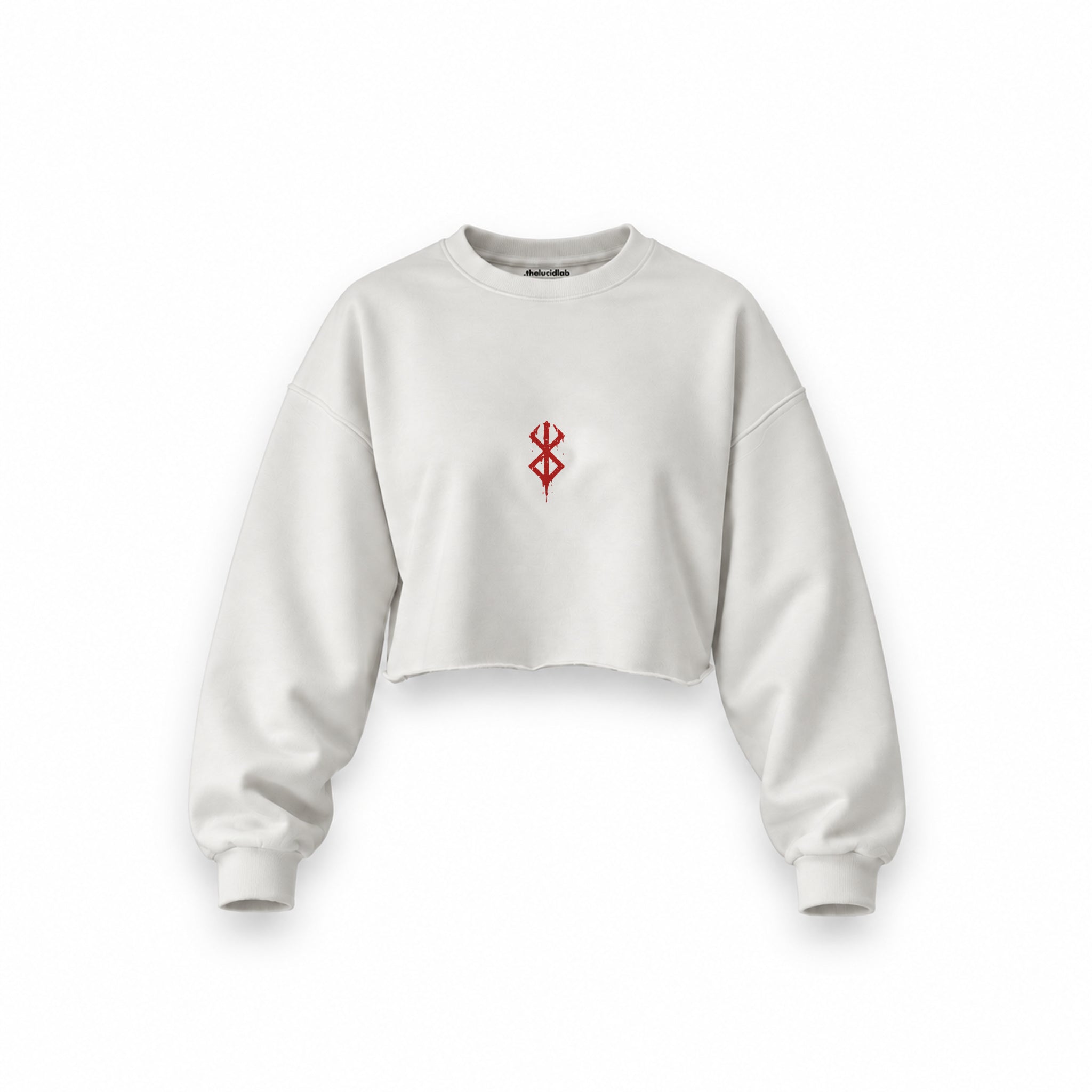 Berserk Oversize Crop Sweatshirt — Beyaz — Ön baskı
