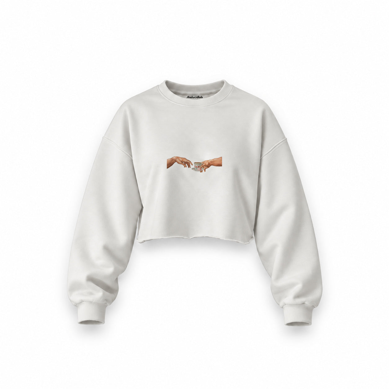The Creation of Turkish Coffee Oversize Crop Sweatshirt — Beyaz — Ön baskı