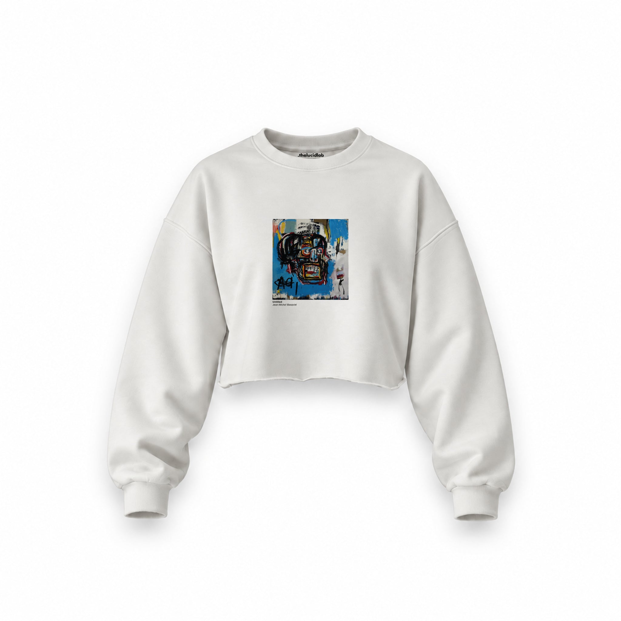 Untitled (1982) – Basquiat Oversize Crop Sweatshirt — Beyaz — Ön baskı