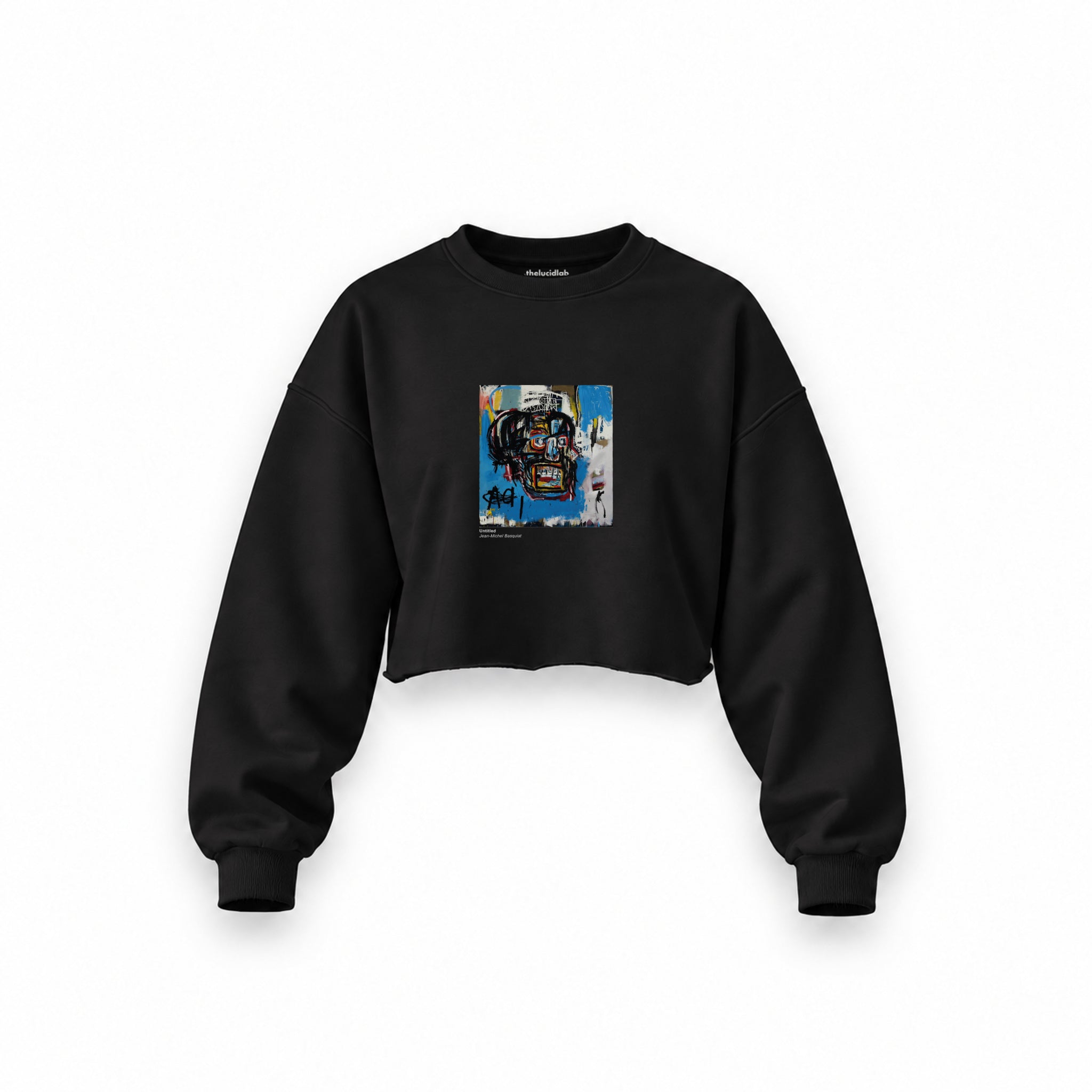 Untitled (1982) – Basquiat Oversize Crop Sweatshirt — Siyah — Ön baskı