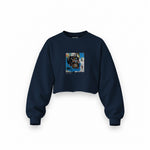 Untitled (1982) – Basquiat Oversize Crop Sweatshirt — Lacivert — Ön baskı