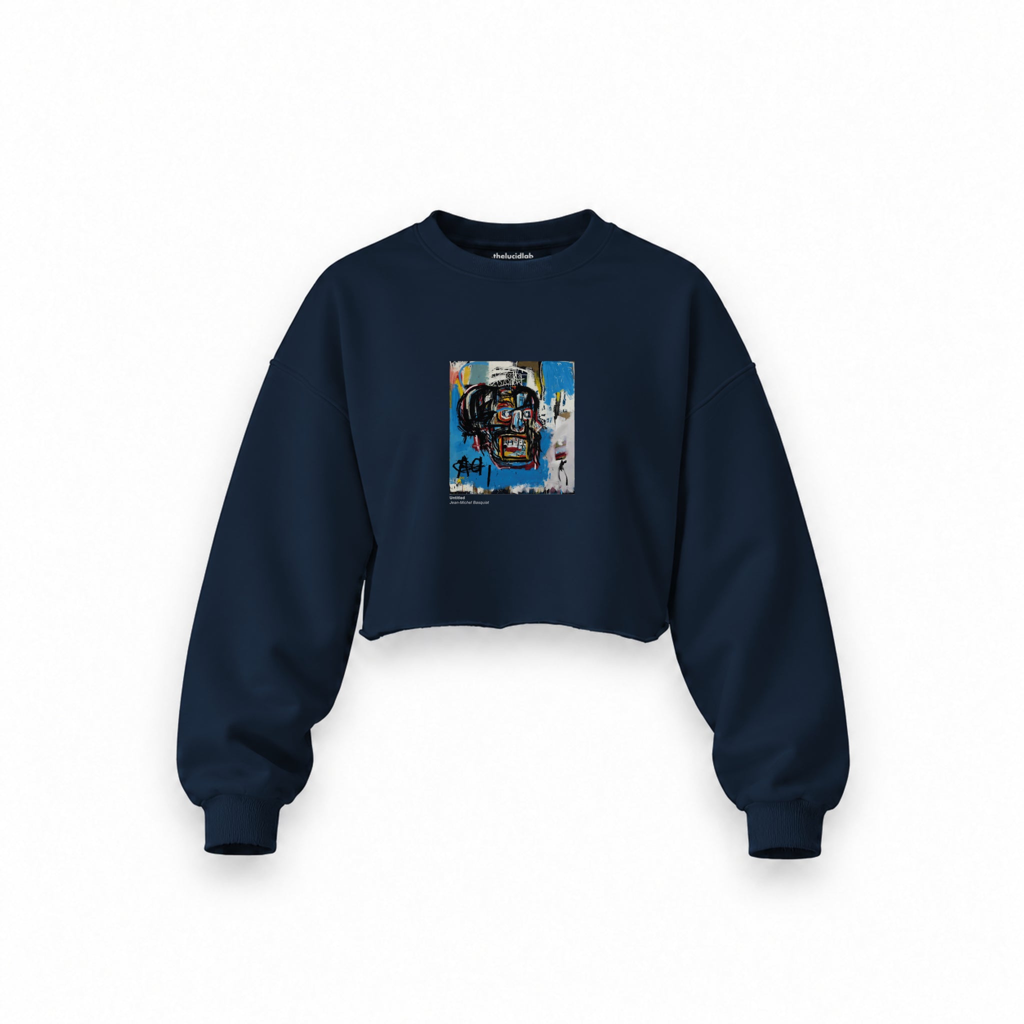 Untitled (1982) – Basquiat Oversize Crop Sweatshirt — Lacivert — Ön baskı