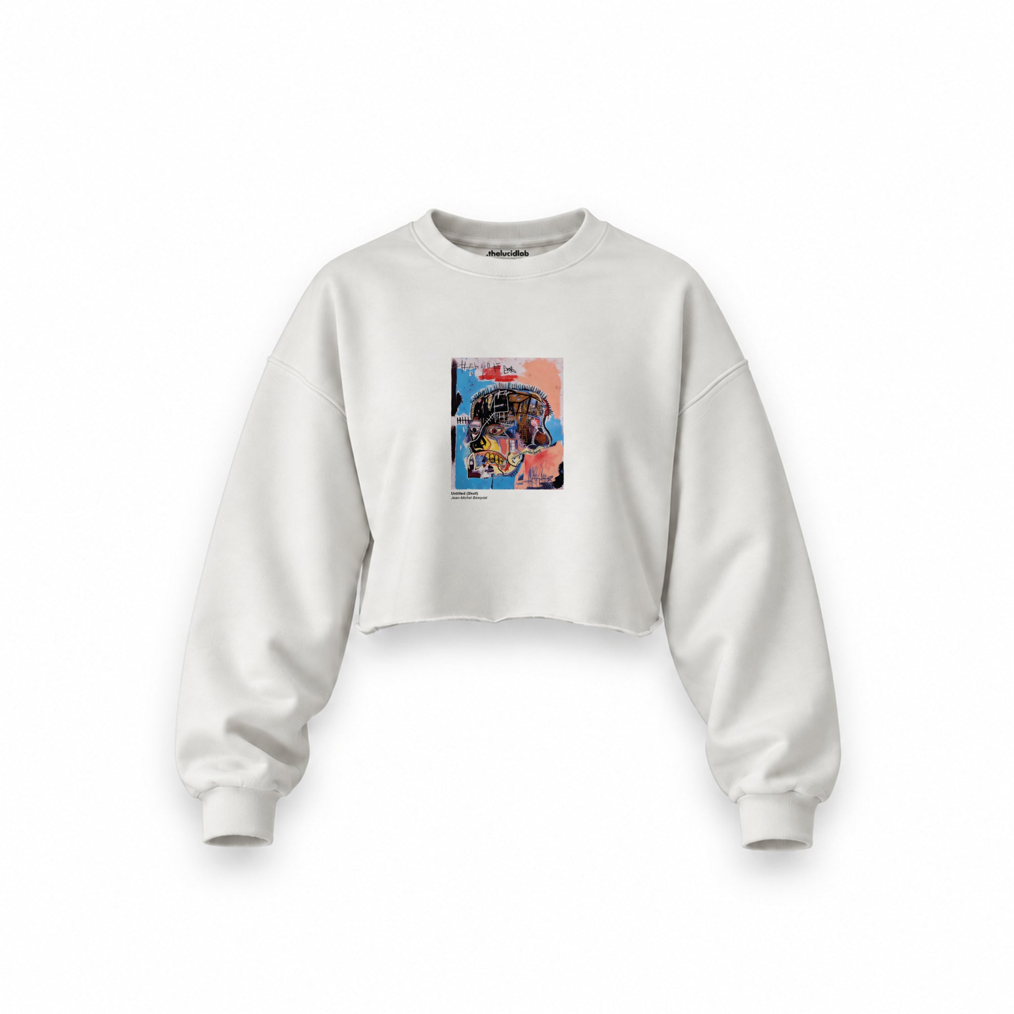 Basquiat Skull (1981) Oversize Crop Sweatshirt — Beyaz — Ön baskı