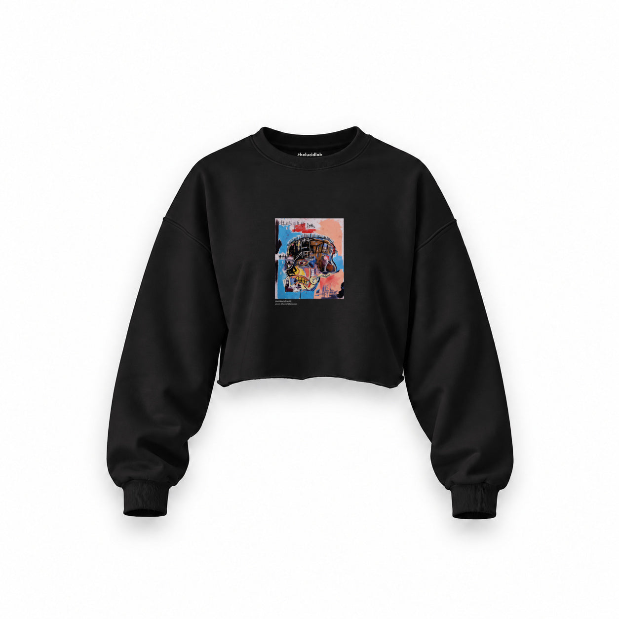 Basquiat Skull (1981) Oversize Crop Sweatshirt — Siyah — Ön baskı