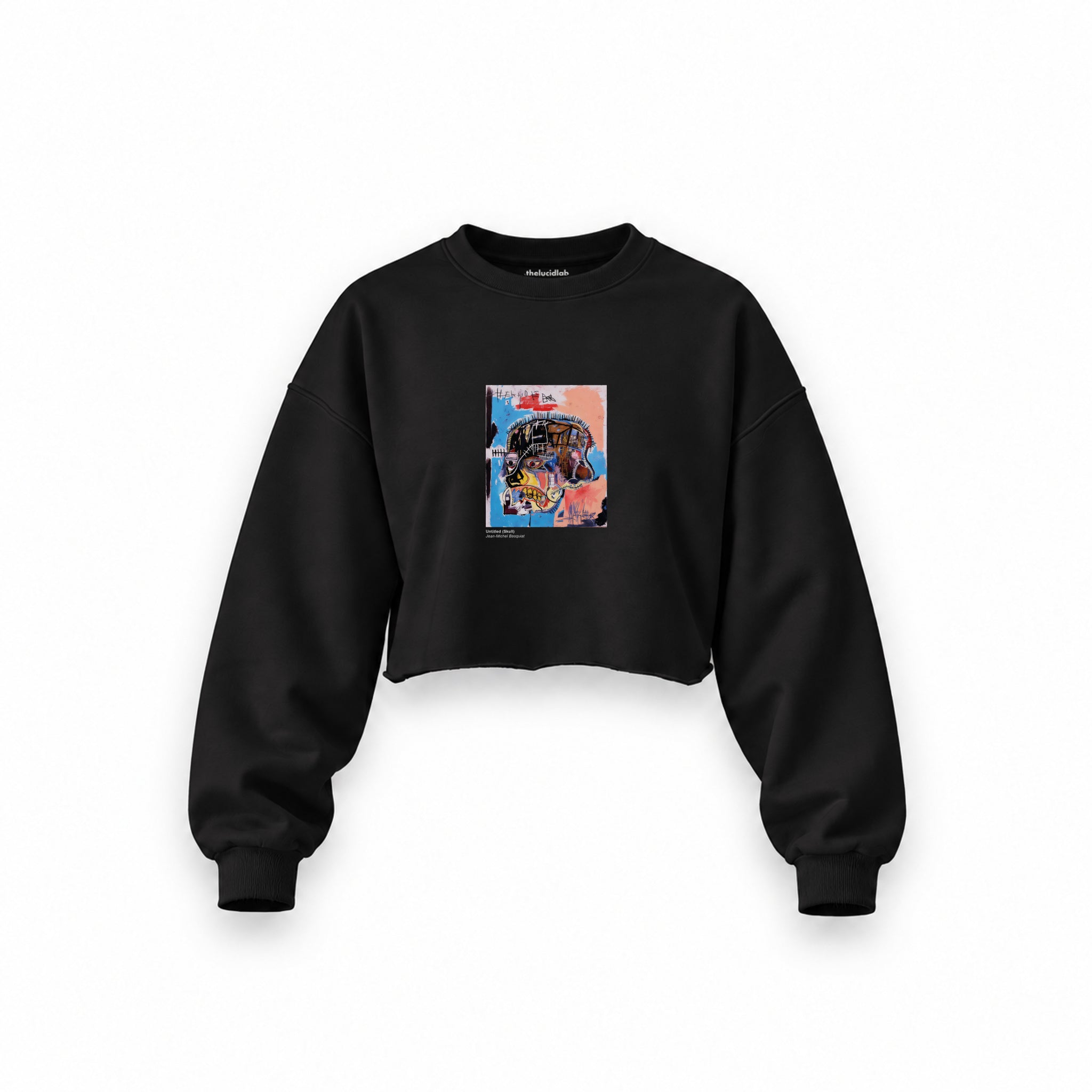 Basquiat Skull (1981) Oversize Crop Sweatshirt — Siyah — Ön baskı
