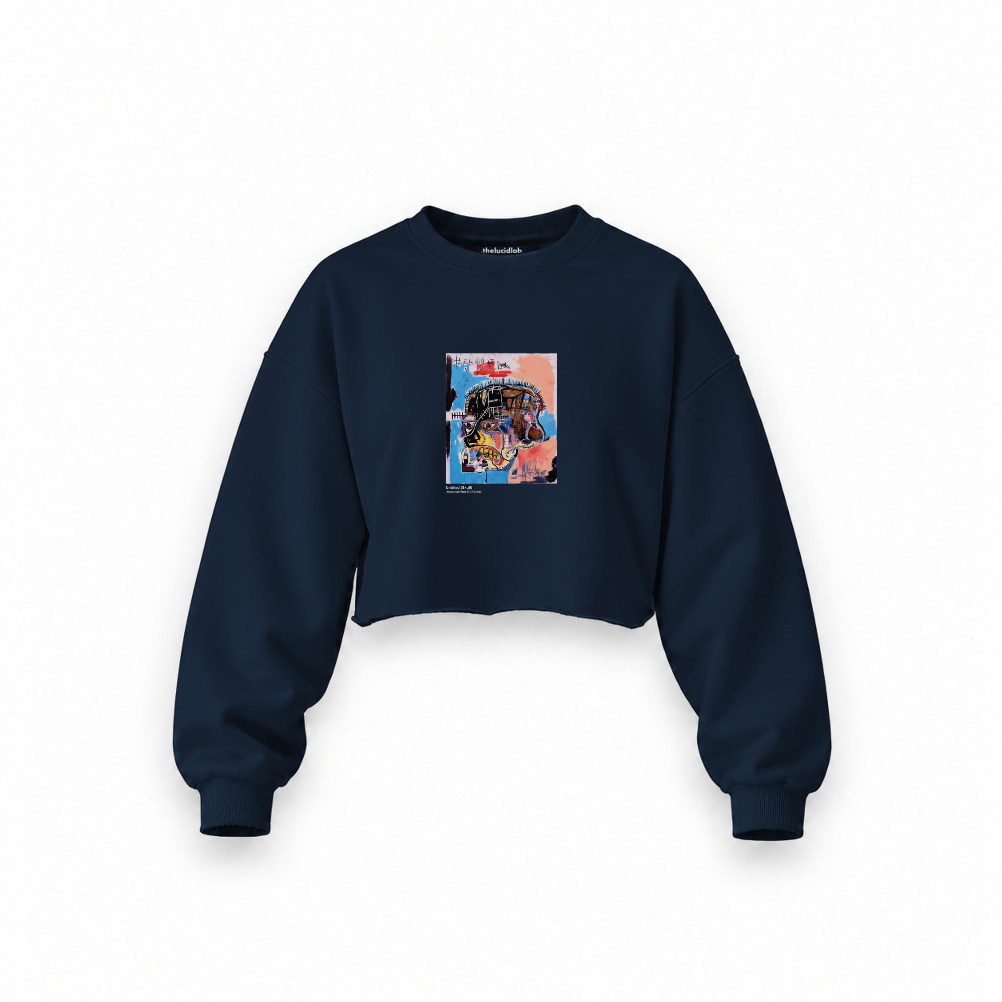 Basquiat Skull (1981) Oversize Crop Sweatshirt — Lacivert — Ön baskı