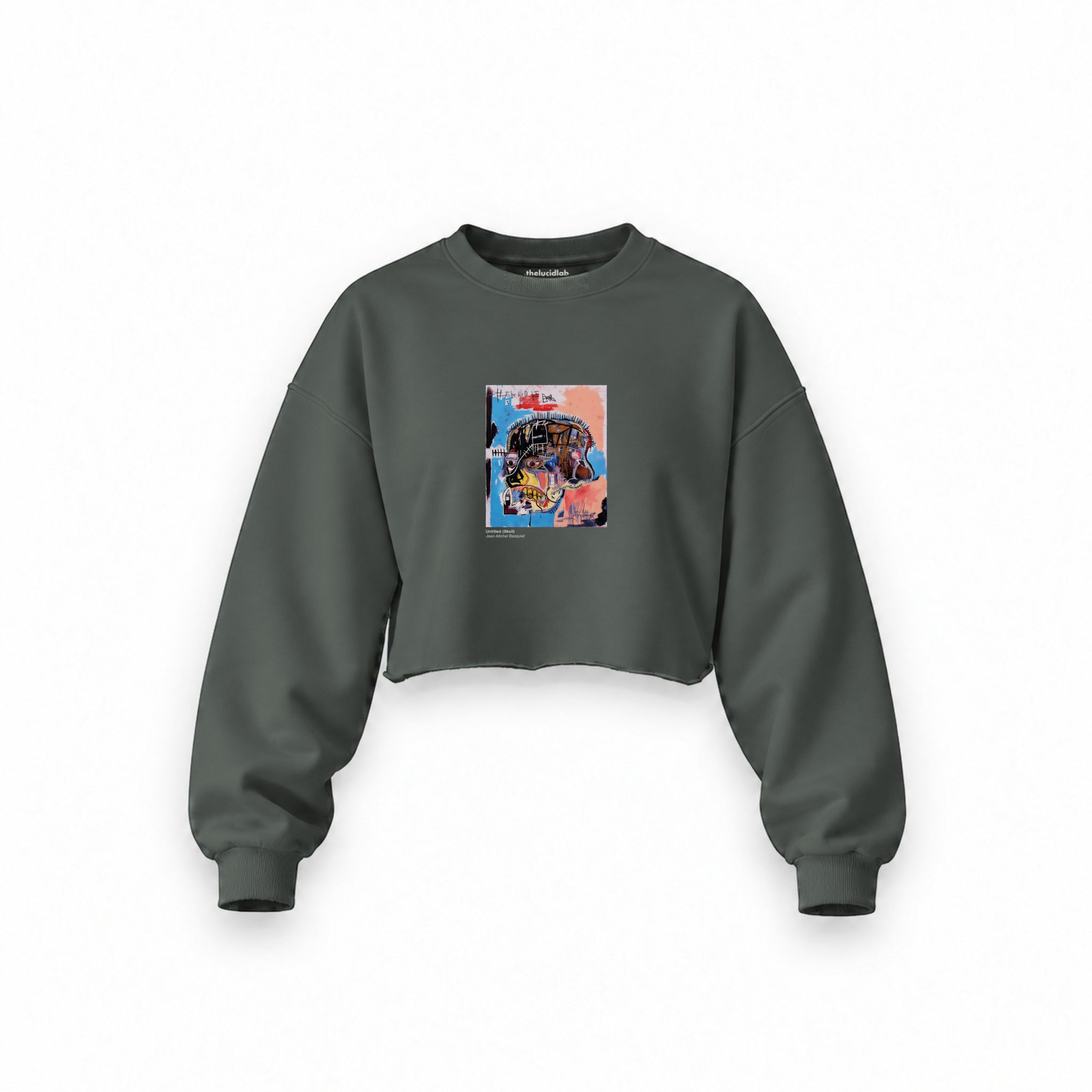 Basquiat Skull (1981) Oversize Crop Sweatshirt — Antrasit — Ön baskı