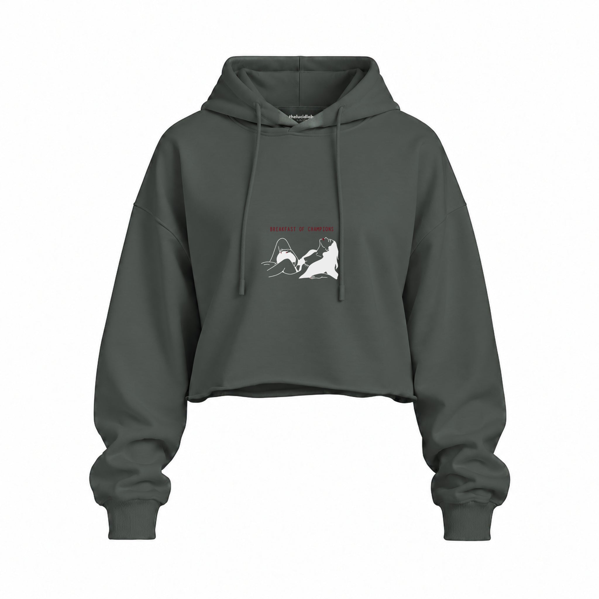 Breakfast of Champions Oversize Crop Hoodie — Antrasit — Ön baskı
