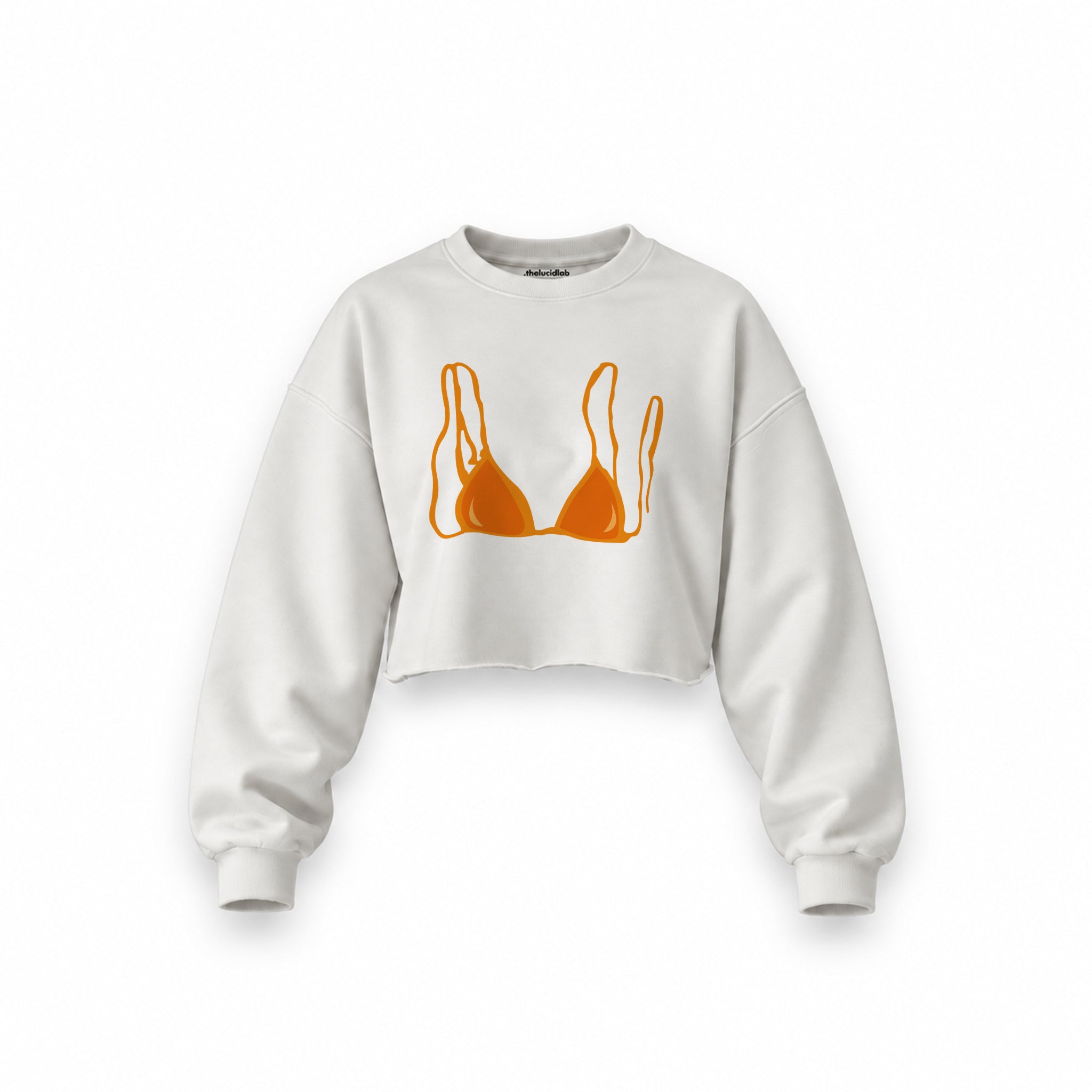 Orange Bikini Oversize Crop Sweatshirt — Beyaz — Ön baskı