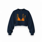 Orange Bikini Oversize Crop Sweatshirt — Lacivert — Ön baskı