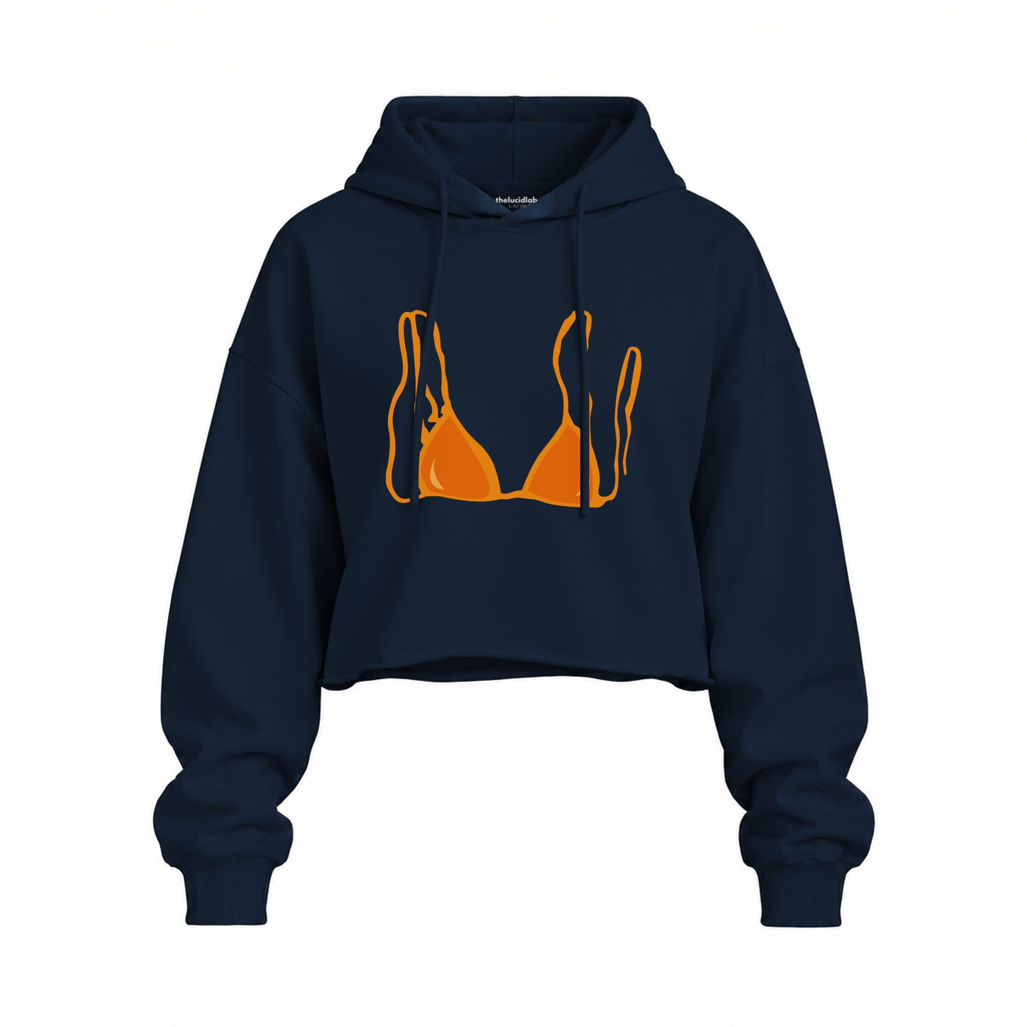 Orange Bikini Oversize Crop Hoodie — Lacivert — Ön baskı