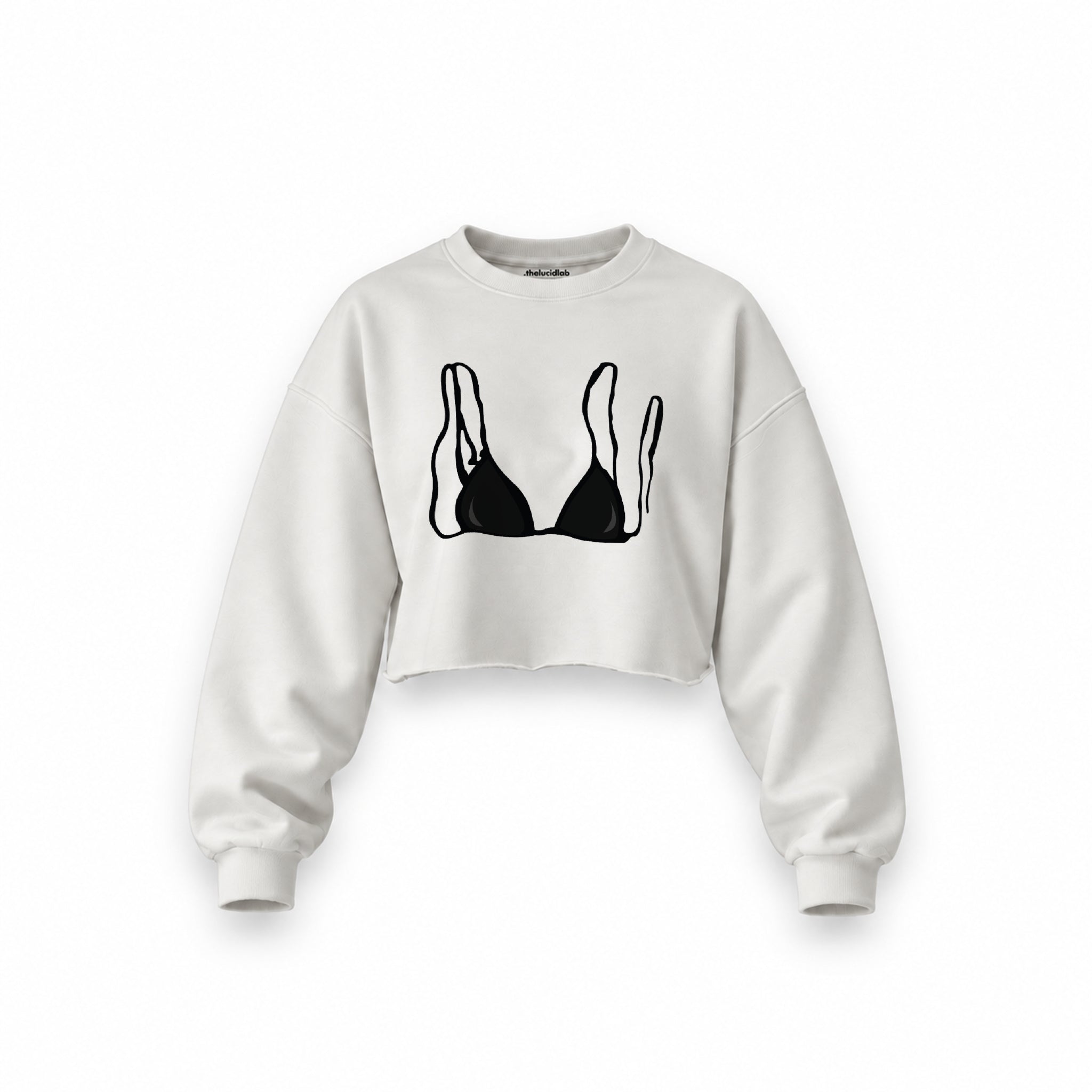 Black Bikini Oversize Crop Sweatshirt — Beyaz — Ön baskı