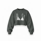 Black Bikini Oversize Crop Sweatshirt — Antrasit — Ön baskı