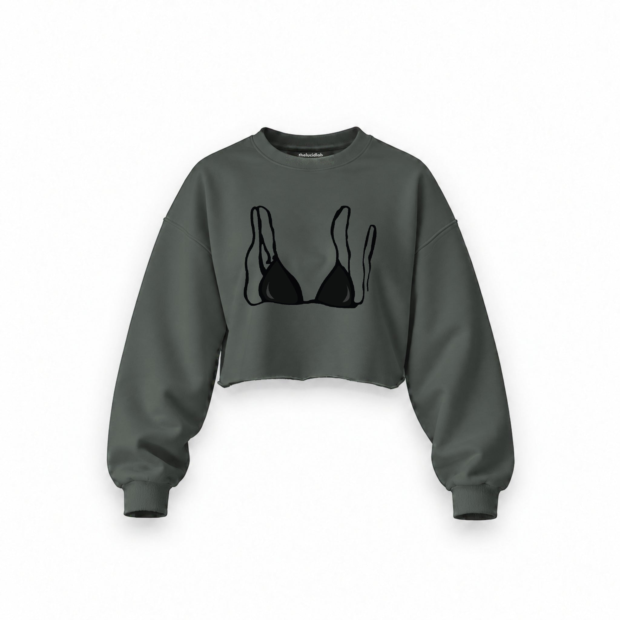 Black Bikini Oversize Crop Sweatshirt — Antrasit — Ön baskı
