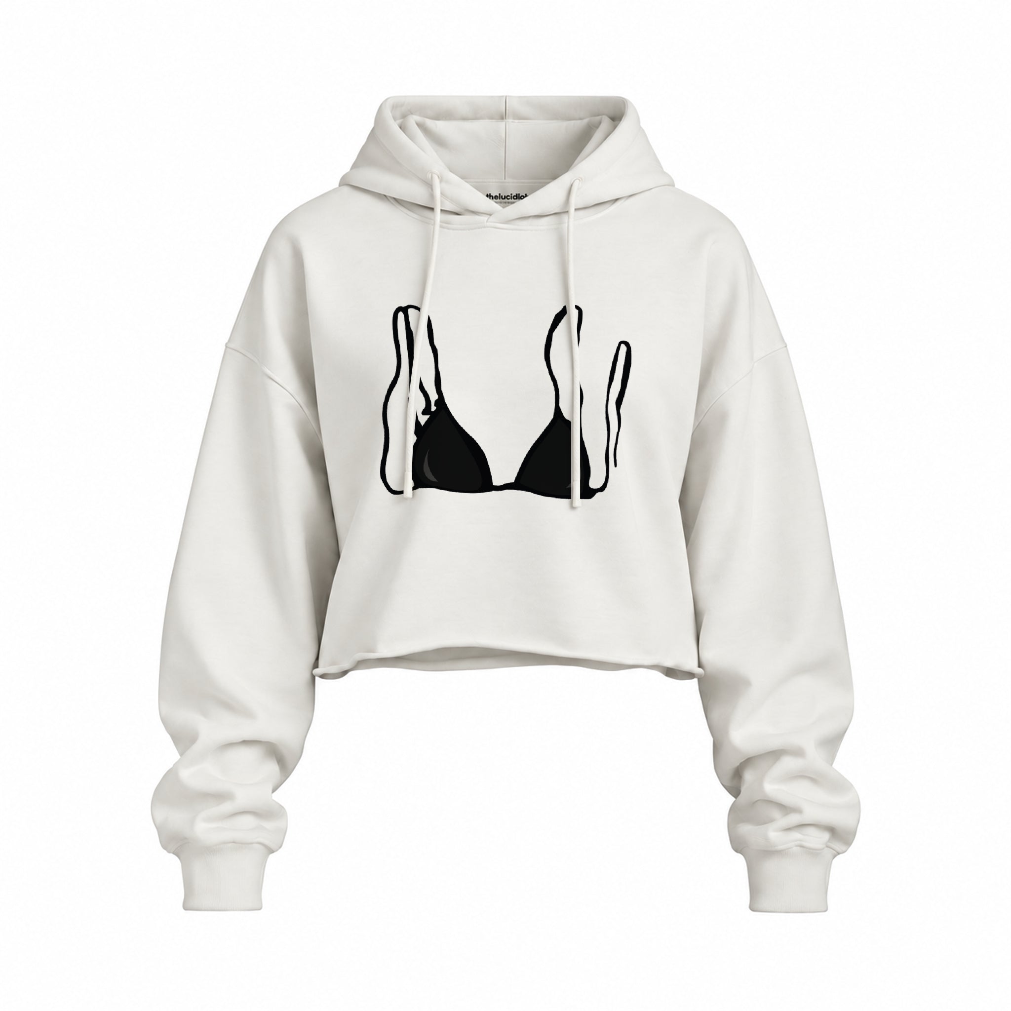 Black Bikini Oversize Crop Hoodie — Beyaz — Ön baskı