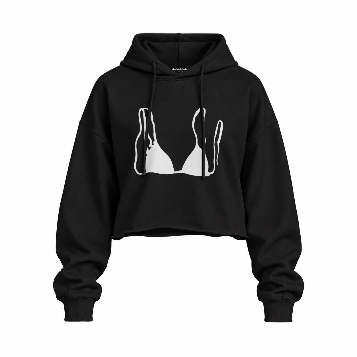 Black Bikini Oversize Crop Hoodie — Siyah — Ön baskı