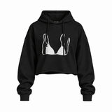Black Bikini Oversize Crop Hoodie — Siyah — Ön baskı