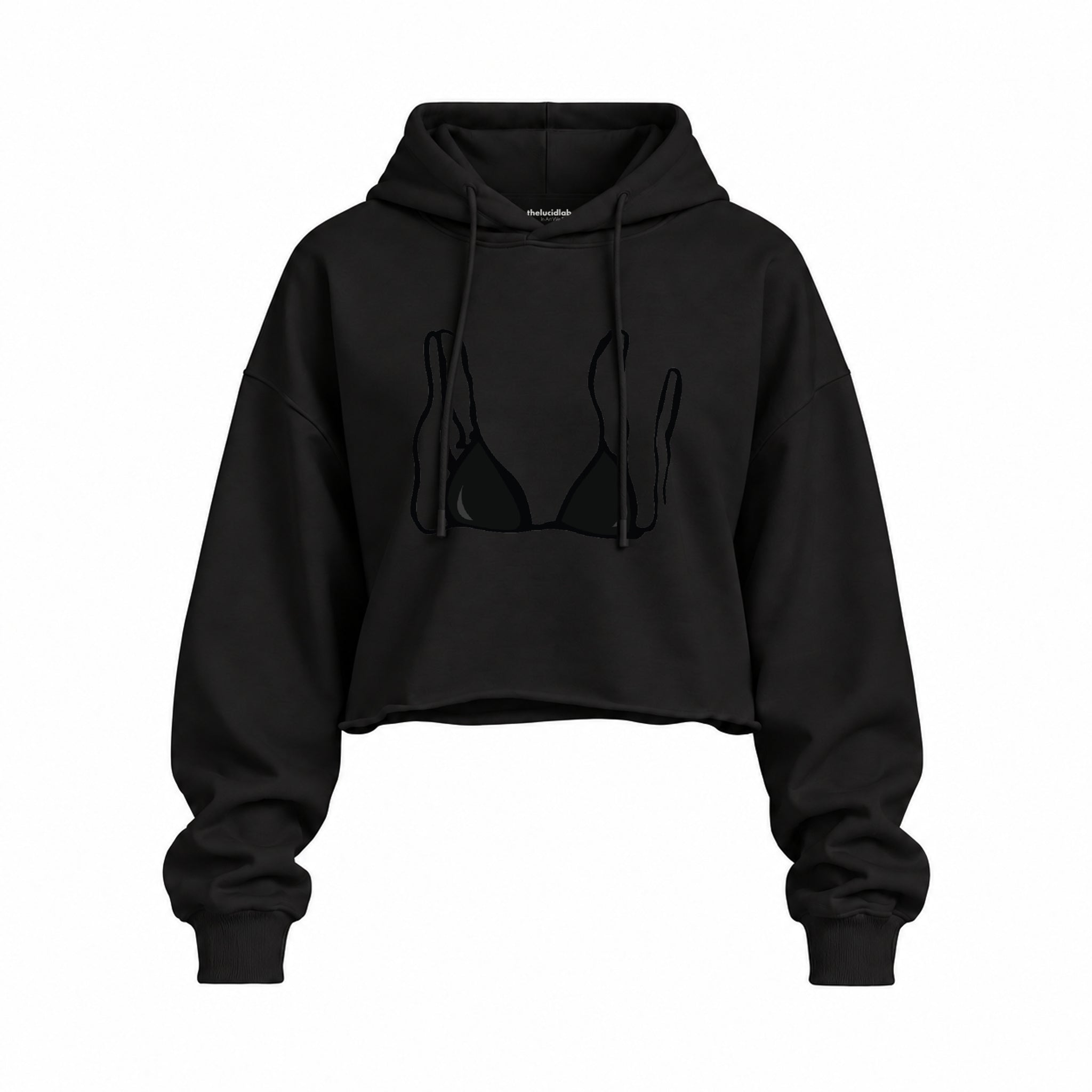 Black Bikini Oversize Crop Hoodie — Siyah — Ön baskı