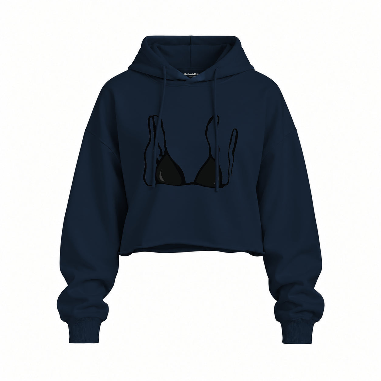 Black Bikini Oversize Crop Hoodie — Lacivert — Ön baskı