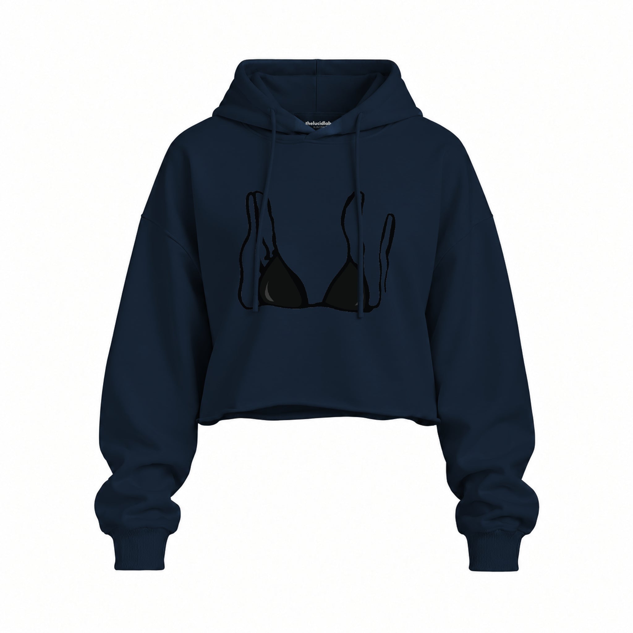 Black Bikini Oversize Crop Hoodie — Lacivert — Ön baskı