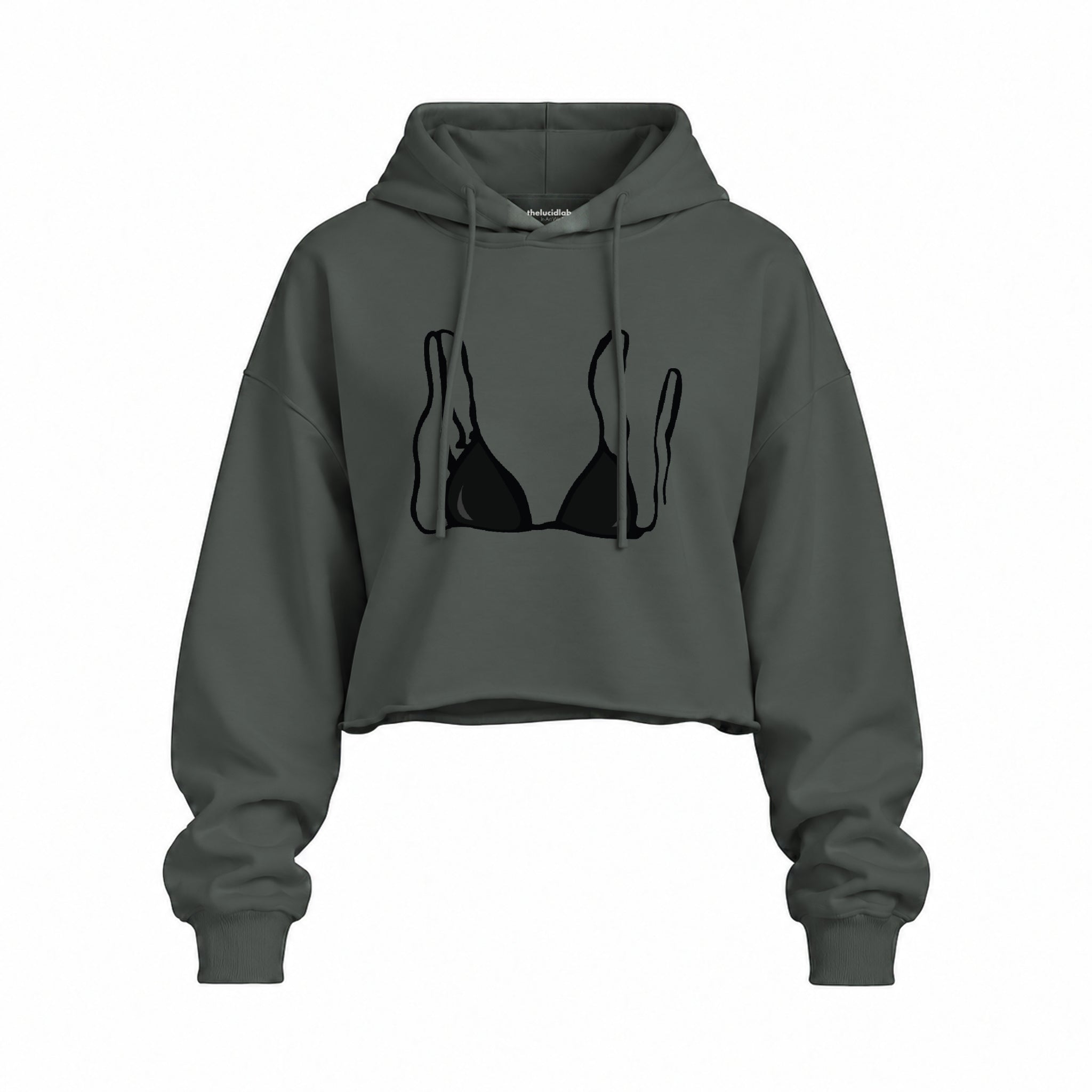 Black Bikini Oversize Crop Hoodie — Antrasit — Ön baskı