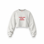 Your Mom Is My Cardio Oversize Crop Sweatshirt — Beyaz — Ön baskı