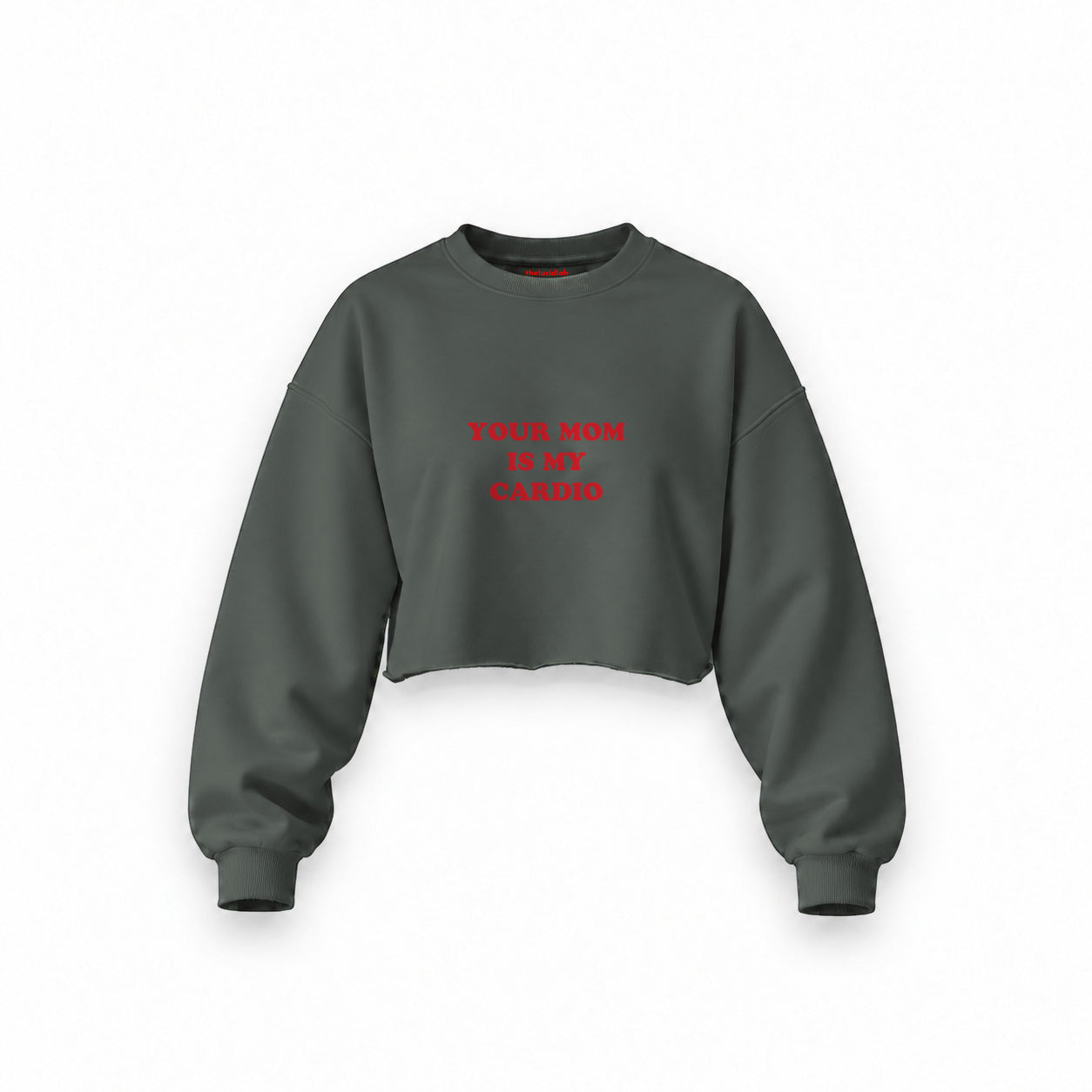 Your Mom Is My Cardio Oversize Crop Sweatshirt — Antrasit — Ön baskı