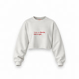 Wake Up Barbie Oversize Crop Sweatshirt — Beyaz — Ön baskı