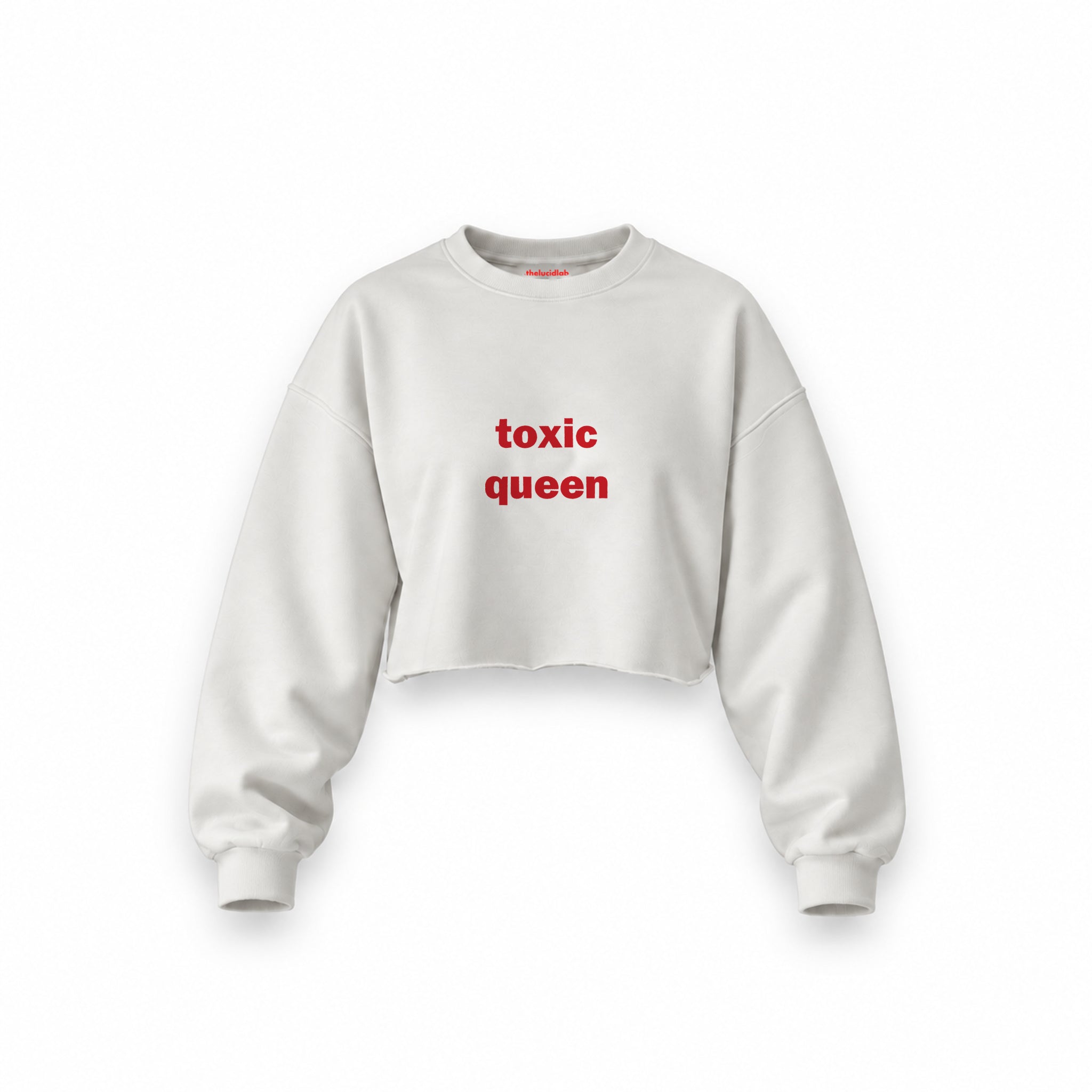 Toxic Queen Oversize Crop Sweatshirt — Beyaz — Ön baskı