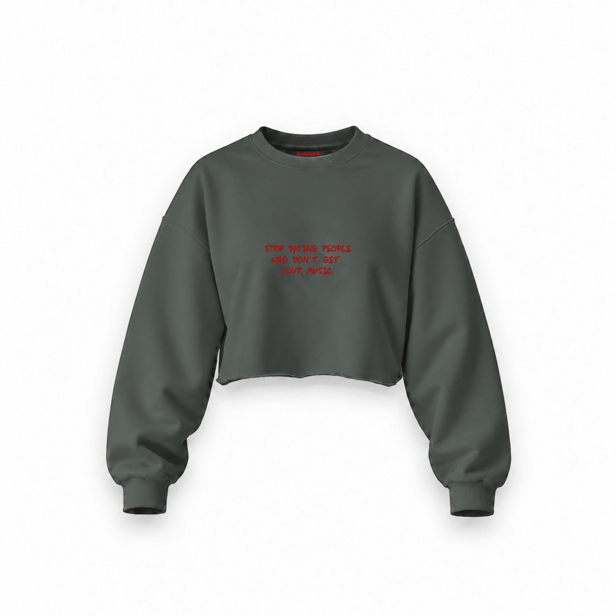 Stop Dating Oversize Crop Sweatshirt — Antrasit — Ön baskı