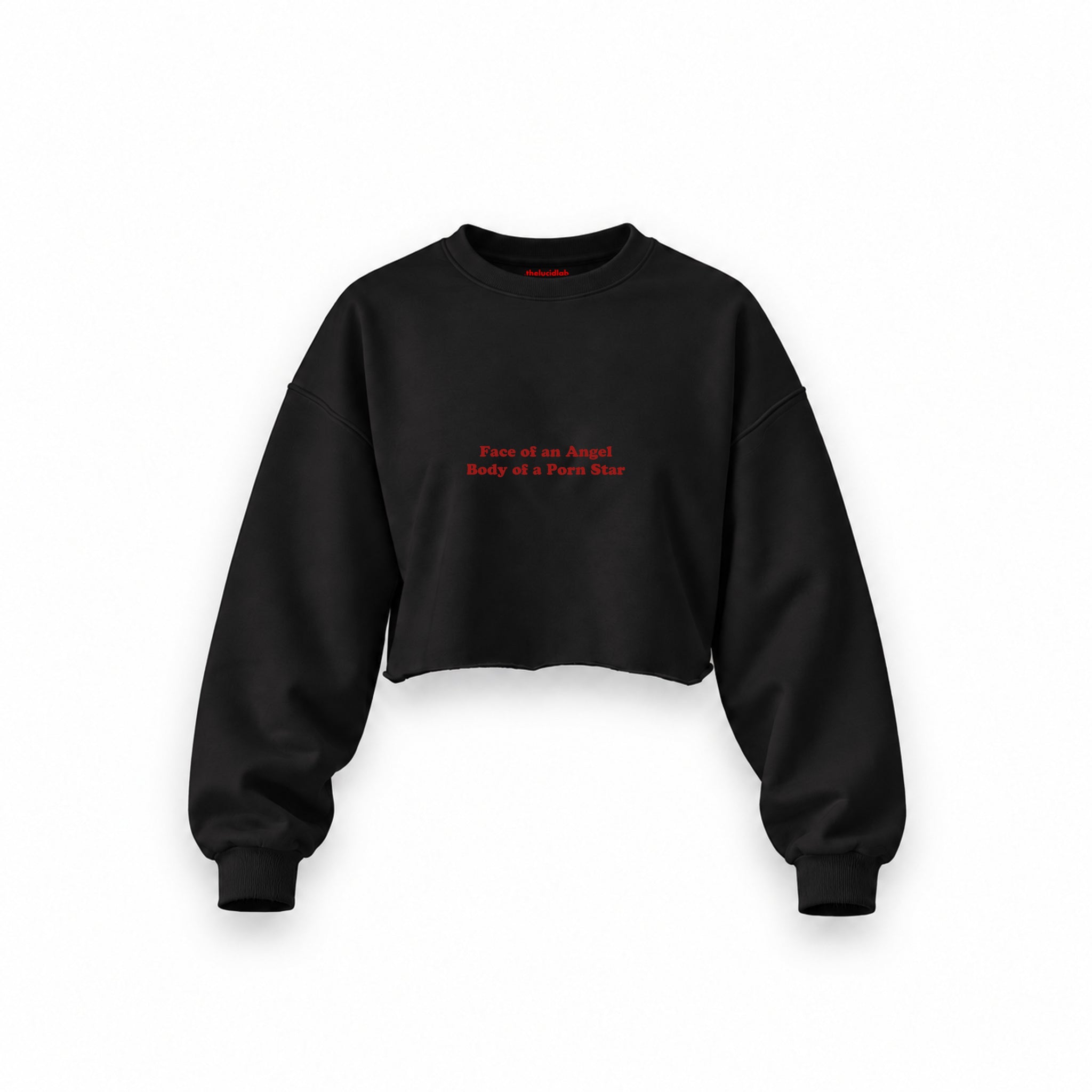 Face & Body Oversize Crop Sweatshirt — Siyah — Ön baskı