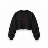 Before World War 3 Oversize Crop Sweatshirt — Siyah — Ön baskı