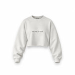 Too Busy Oversize Crop Sweatshirt — Beyaz — Ön baskı