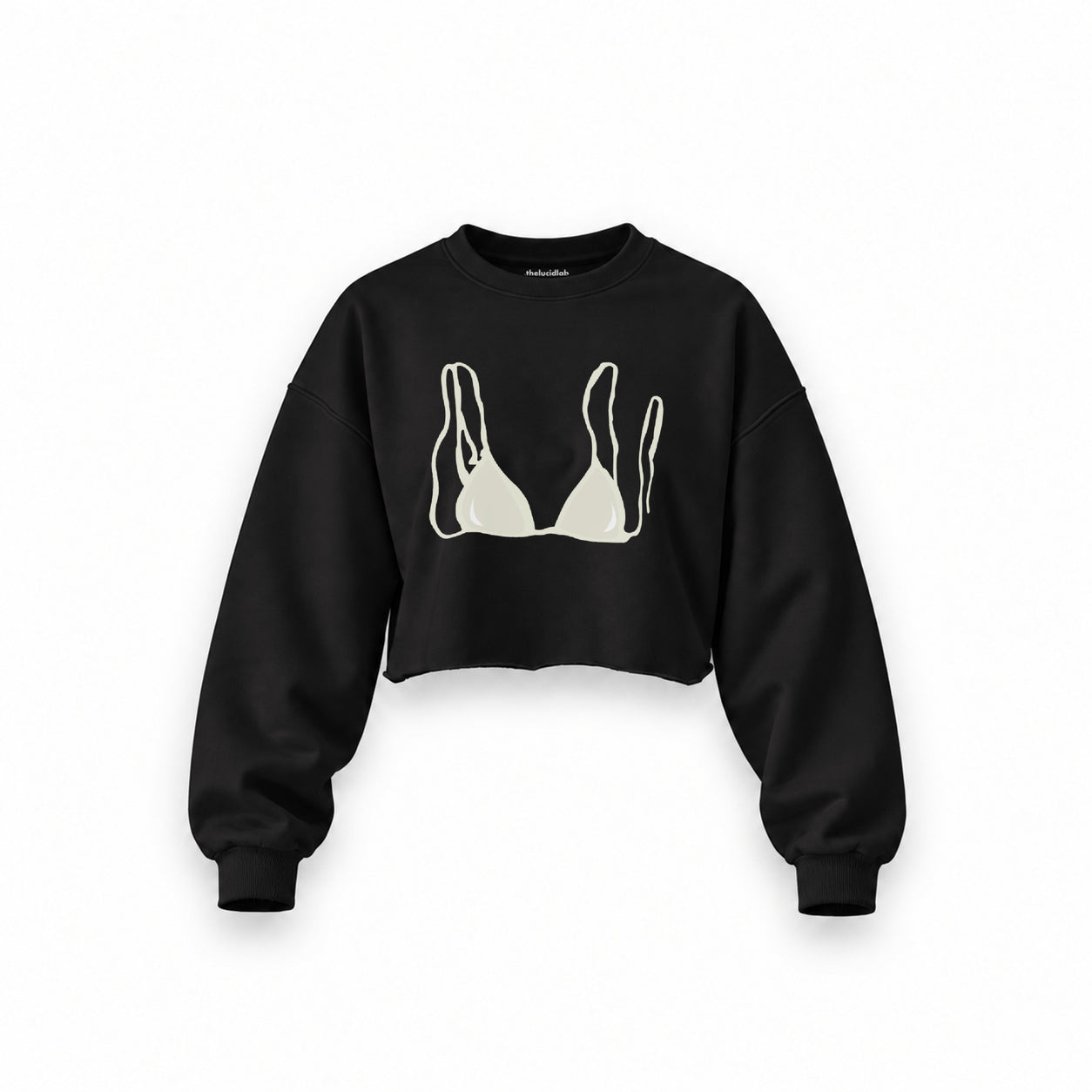 White Bikini Oversize Crop Sweatshirt — Siyah — Ön baskı