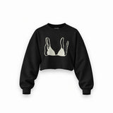White Bikini Oversize Crop Sweatshirt — Siyah — Ön baskı