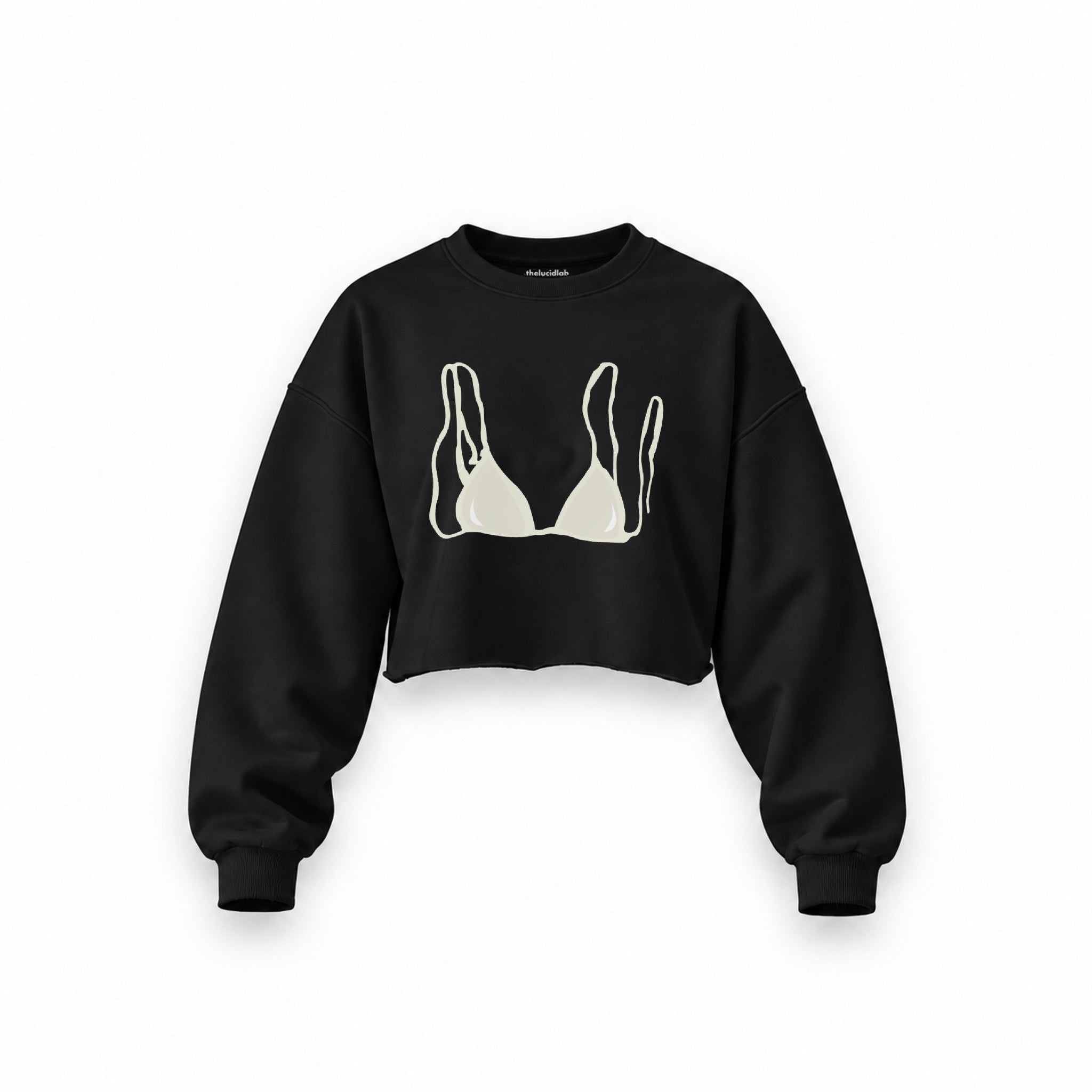 White Bikini Oversize Crop Sweatshirt — Siyah — Ön baskı