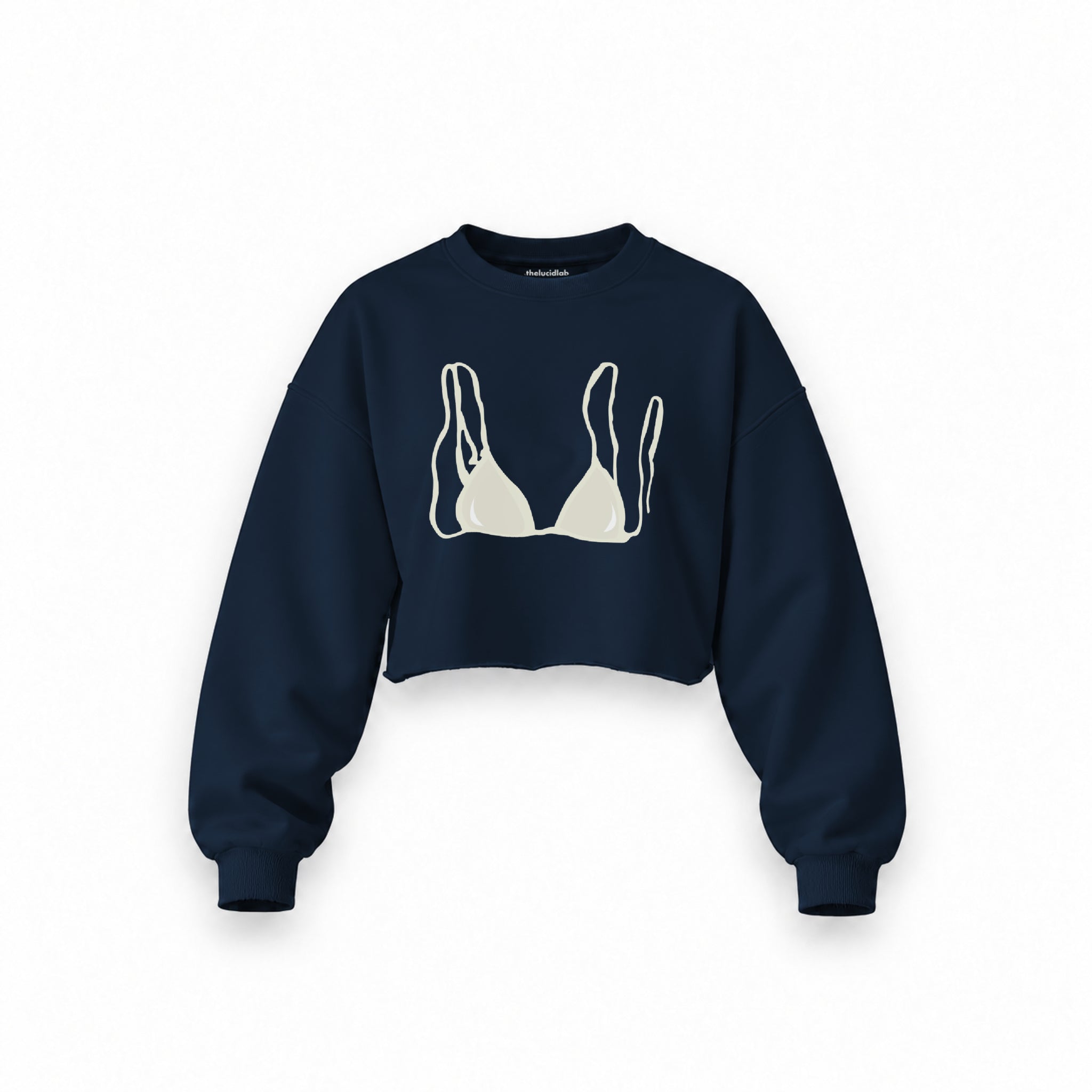 White Bikini Oversize Crop Sweatshirt — Lacivert — Ön baskı