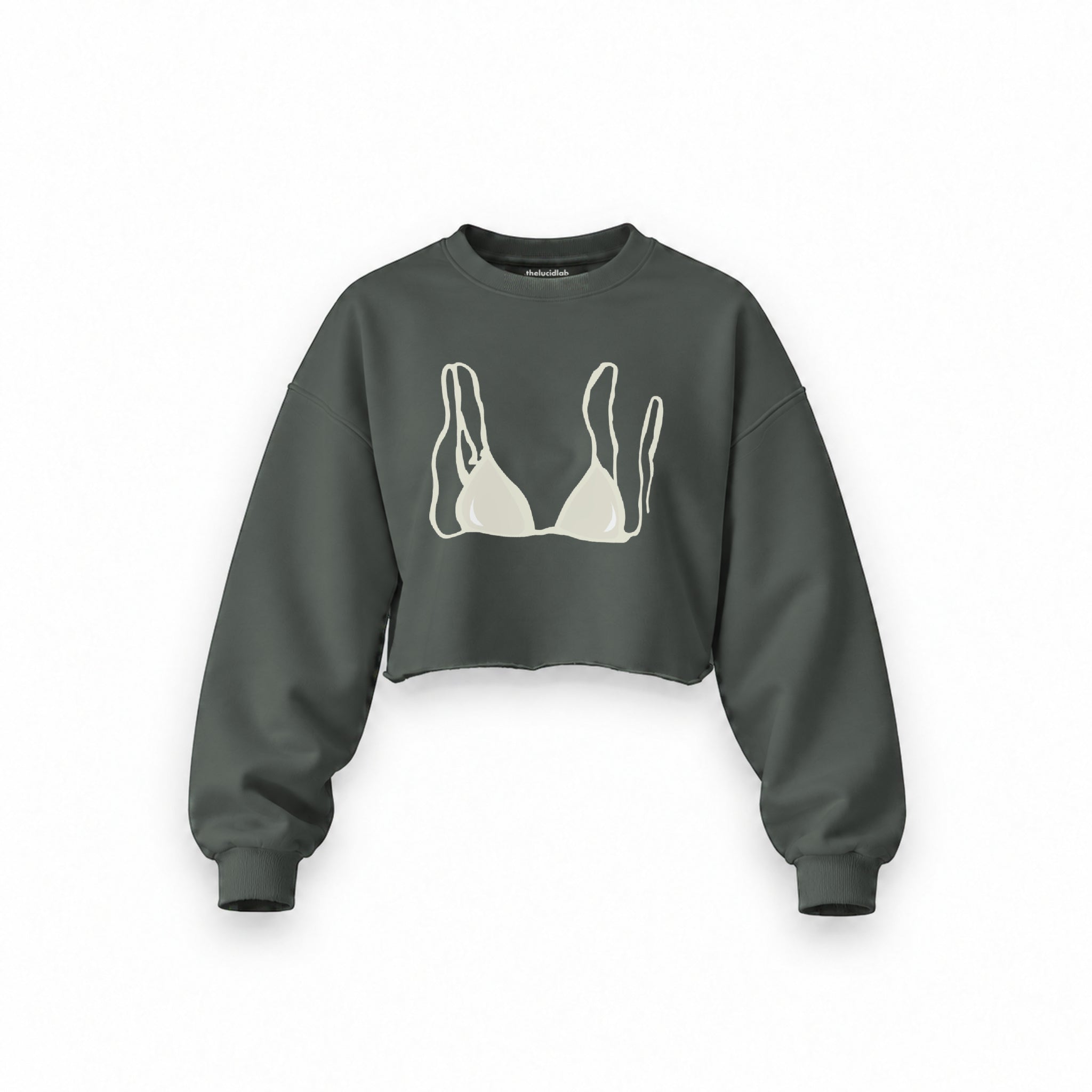 White Bikini Oversize Crop Sweatshirt — Antrasit — Ön baskı